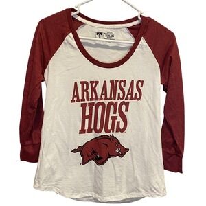 Official NCAA Arkansas Razorbacks Hogs Logo College Raglan Women's Shirt sz‎ XS